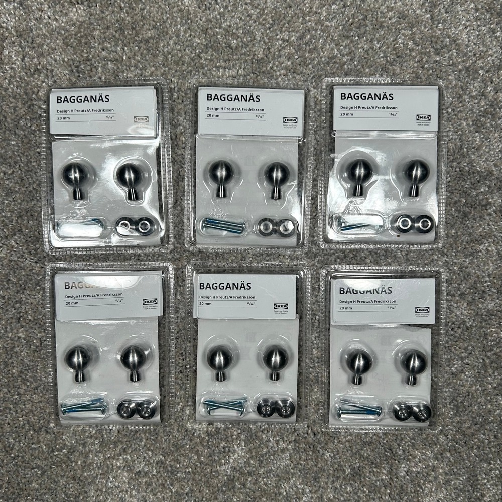 IKEA Bagganas Knobs Stainless Steel 20mm 13/16" Lot of 6 (12 Knobs) BRAND NEW